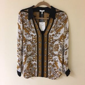 NWT Joie silk blouse. Gold, black, white. Small.
